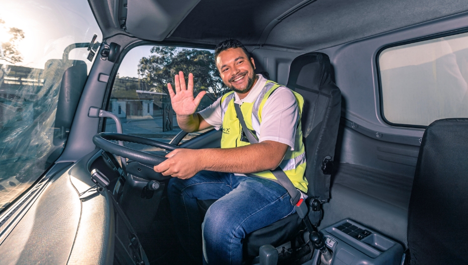 Person waving inside truck with AI Dashcams